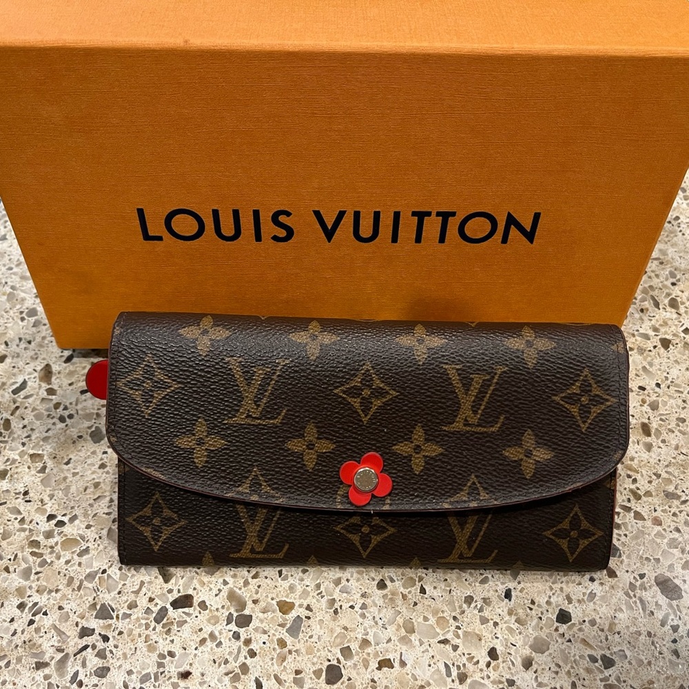 Louis Vuitton Emilie Flower Monogram Wallet with Red Accents